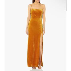 Jenny Yoo Womens Size 18 Mustard Velvet Maxi Dress With Slit